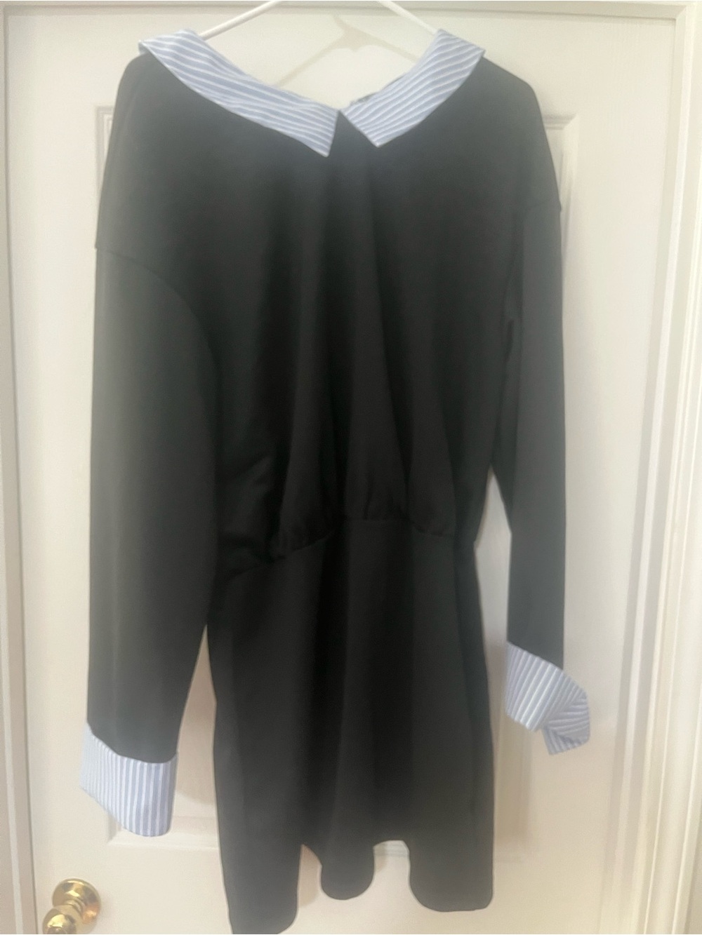 Black Long-Sleeve Shirt Dress with Blue Stripe Collar from SHEIN - Picture 3 of 4